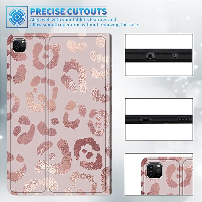 Case for iPad Pro 12.9 6th/5th/4th/3rd Generation 2022/2021/2020/2018 Lightweight TPU Shockproof with Auto Sleep/Wake Cover for 12.9 Inch iPad Pro Pink Glitter Leopard
