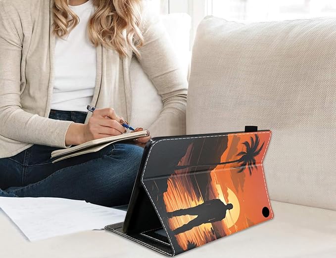 Case for All-New Amazon Fire HD 10 &amp 10 Plus Tablet 10.1 (13th/11th Generation2023/2021 Release)Slim PU Leather Stand Cover with Card Slot &amp Auto Wake/SleepPalm Trees and Man's Back at Sun