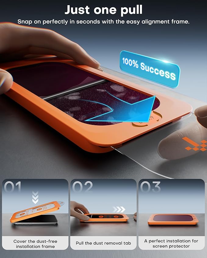 OMOTON 2 Pack Privacy Screen Protector for iPhone 16 Pro Max Purple &amp Pink Gradient Anti-Spy Tempered Glass Screen Protector with Auto-Dust Removal Tray Anti Blue &amp Eye Protection Case Frie