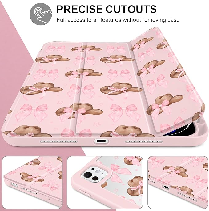 Case for iPad Pro 13 inch (M5) 2025 (M4) 2024 Release with Pencil Holder - Aesthetic Cute Preppy Design Trifold Cover with Soft TPU Bumper Clear Back Auto Sleep/Wake for Girls Women Hat