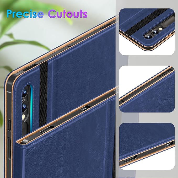 DTTO for Samsung Galaxy Tab S10/S9/S8 Case 2024/2023/2022 Premium Leather Business Folio Stand Cover with S Pen Holder for 14.6 Inch Tablet Auto Wake/Sleep Navy Blue