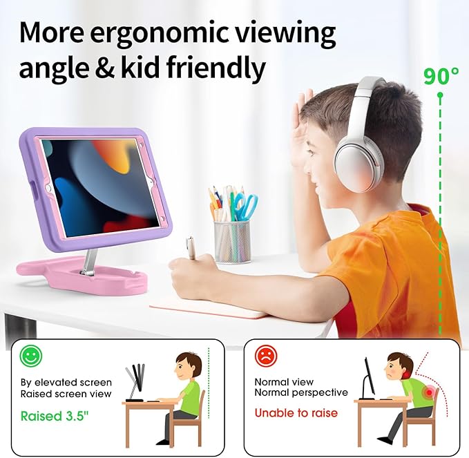 Kids Case for iPad 9th Gen 2021/ iPad 8th Gen 2020/ iPad 7th Gen 2019 Adjustable Portrait/Landscape Stand Drop Proof with HandleChild Friendly Cover for iPad 10.2 Inch (EP-PurplePink)