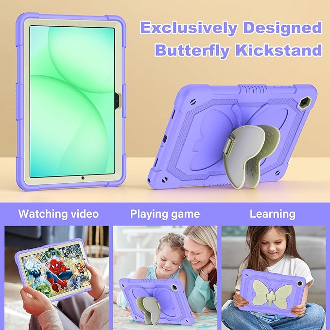 Cover for Samsung Galaxy Tab A11+ Plus/A9+ Plus Case with Screen Protector Galaxy Tab A11+/A9+ 11 inch 2025/2023 Released with Butterfly Stand Shoulder Strap Shockproof case for Kids Girl