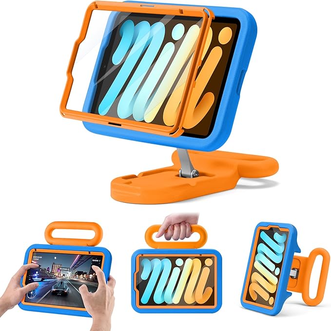 Kids Case for iPad mini 7 (A17 Pro) 2024 /iPad Mini6 2021Adjustable Portrait/Landscape Stand//Drop Proof with Handle/KickstandChild Friendly Case for iPad mini 7th/6th Gen 8.3inch (Blueorange)
