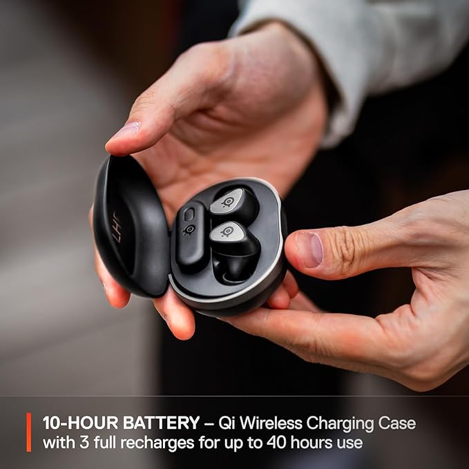 SteelSeries Arctis GameBuds for Xbox/PC/PS5/Switch/Mobile — Quick-Switch 2.4GHz+Bluetooth 5.3 — Active Noise Cancelling — Mobile App — Water Resistant IP55 — 40H Battery with Qi Charging Case - Black
