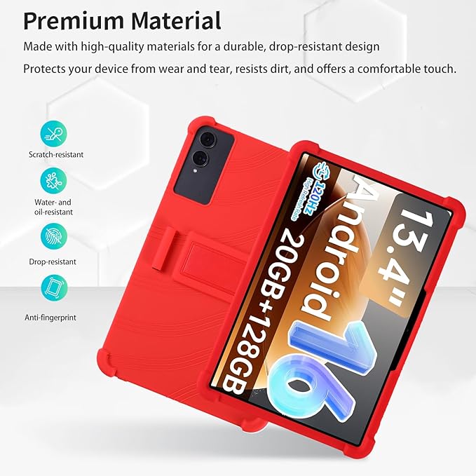 Case for TECLAST T65 13.4-Inch Tablet – Shockproof Silicone Protective Cover with Kickstand Drop-Resistant Business Style (Red)