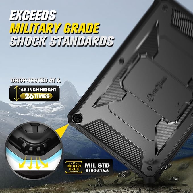 Fintie Shockproof Case for All-New Fire HD 10 Tablet (13th Generation 10.1 2023 Release) [Tuatara] Rugged Unibody Hybrid Bumper Kickstand Cover with Built-in Screen Protector Black