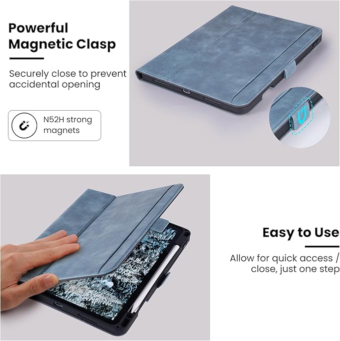 Case for iPad Air 11 Inch M4/M3/M2 (2026/2025/2024)iPad Air 5th/4th Generation 10.9'' Folio Cover with Pencil Holder PocketMagnetic ClosureMulti Angles StandAuto Sleep/WakeLight Blue