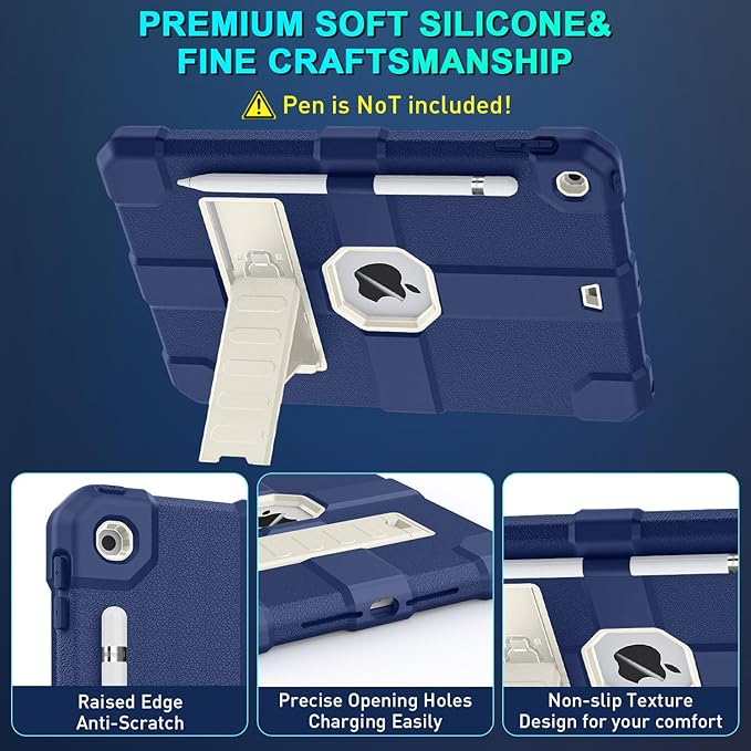Case for iPad 9th/8th/7th Generation 2021/2020/2019(10.2 inch) Heavy Duty Shockproof Rugged Protective 10.2 Cover with Built-in Stand for iPad 9 8 7 Gen(White+Mist Blue)