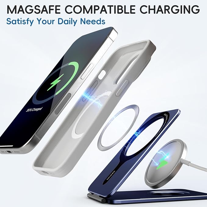 Cell Phone StandAdjustable Height and Angle Foldable Phone Holder for Desk Aluminum Cell Phone HolderStrong Magnetic Phone Stand Compatible with iPhone 16/15/14/13/12 Series (Navy Blue)