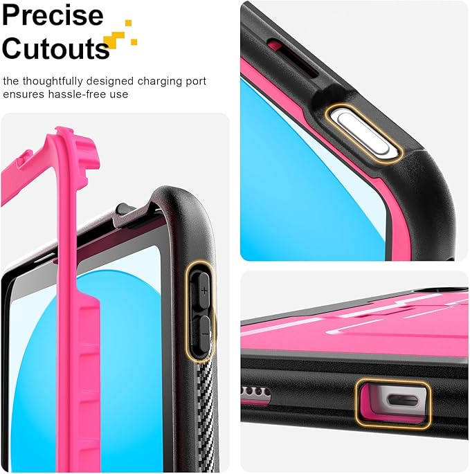 SEYMAC stock Case for iPad (A16) 11th/10th Generation 11''/10.9'' 2025/2022 with Built-in Screen Protector Shoulder Strap Built-in Kickstand Rugged Full Body Shockproof Protective Case Pink