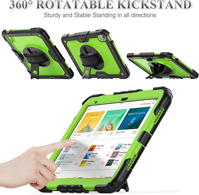 SEYMAC stock Case for iPad (A16) 11th/10th Generation 11''/10.9'' 2025/2022 Full-Body Drop Protection Case with Screen Protector &amp360° Rotate Hand Strap/Stand Green+Black
