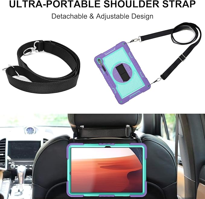 Tablet Case Compatible with Samsung Galaxy Tab S10 FE Plus 13.1 Inch 2025 Model (SM-X620/X626) CaseHeavy Duty Shockproof Rugged Protection Cover Stand &ampHand Strap+Shoulder Strap(Purple)