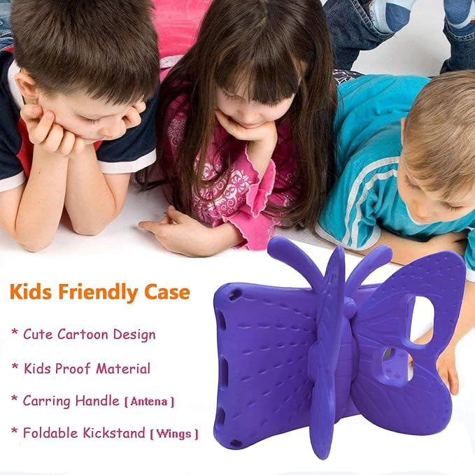 Universal Kids Case for Sunshine T1 Tablet/Sunshine T1 Elite Tablet Case Shockproof Light Weight Protective Stand Cover for Cloud Mobile Sunshine T1 Tablet 8 inch Cute Butterfly - Purple