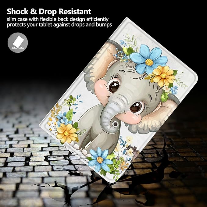 Case for iPad (A16) 11th Generation 11 Inch 2025/10th Generation 10.9 Inch 2022 PU Leather Smart Protective Cover with Auto Sleep/Wake for iPad 11/10 GenFlower Elephant