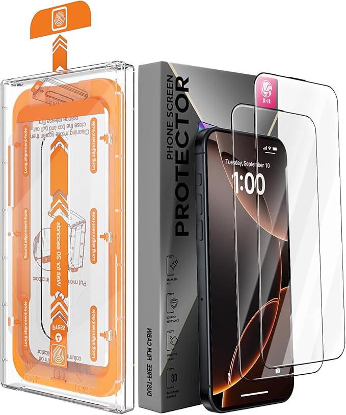 X-it 2 Packs Screen Protector for iPhone 16 Pro 6.3-inch - [Auto-Dust Removal] 9H+ Tempered Glass [10X Military Protection] Bubble Free Case Friendly