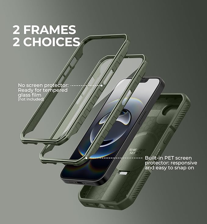Dexnor for iPhone 17e Case iPhone 16e Case [2 Front Frame &amp Built-in Slide Camera Cover &amp Kickstand] Compatible with MagSafe Heavy-Duty iPhone 17e/16e Case with Screen Protector 6.1'' Army