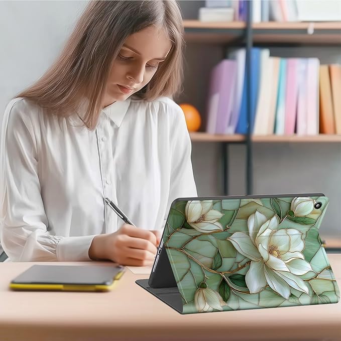 Case for Amazon Fire Max 11 Tablet Case (13th Generation 2023 Release) Multi-Angle Viewing Leather Smart Stand Back Cover with Auto Sleep Wake White Lotus