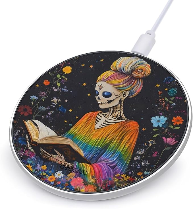 Skull Women Book Lover Librarian Wireless Charger Anti-Slip Wireless Charging Pad Slim Charger Mat for Men Women