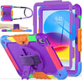 SEYMAC stock Case for iPad (A16) 11th/10th Generation 11''/10.9'' 2025/2022 Full-Body Drop Protection Case with Screen Protector &amp360° Rotate Hand Strap/Stand Purple+Colorful