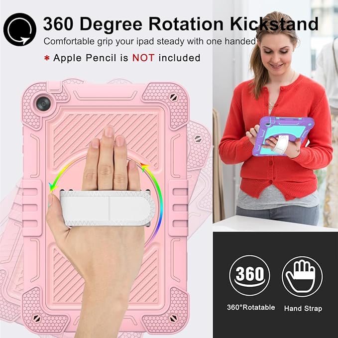 Tablet Case for Huawei MatePad SE 10.4 inch Tablet Shockproof Cover with 360° Rotating Stand and Wrist Strap Shoulder Strap Pink Gold