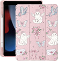 Cute Kawaii Cat Butterfly for iPad 7th/8th/9th Generation Case with Pencil Holder Auto Sleep/Wake Pink Leather Soft TPU Back Cover for iPad 10.2 Inch 2019/2020/2021