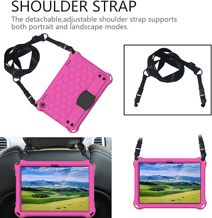 Bumper Case for Fire HD 8/Plus 10th Gen (2020 Only) Techcircle Shockproof Hand Belt Stand Cover Kids EVA Foam Honeycomb Protective Case with Shoulder Strap Handle Light Cover Rose