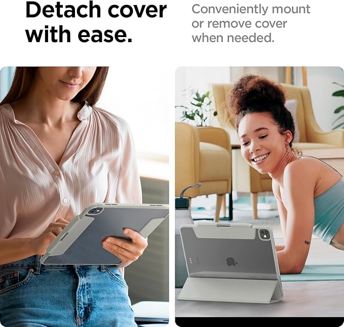 Spigen for iPad Pro 11 inch Case M5/M4 (2025-2024) with Detachable Magnetic Cover Air Skin Pro Clear Transparent Back and Pencil Holder Gray