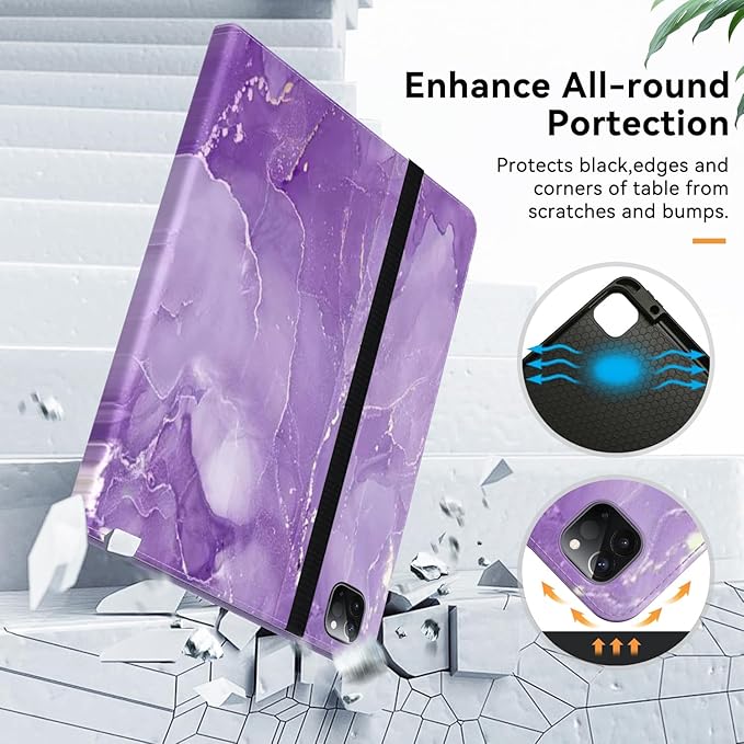 Case for New iPad Pro 12.9 inch 6th/5th/4th/3rd Generation 2022/2021/2020/2018 12.9'' ipad Pro Leather Folio Protective Cover 6/5/4/3 Gen with Pencil Holder Auto Wake/Sleep Marble Purple