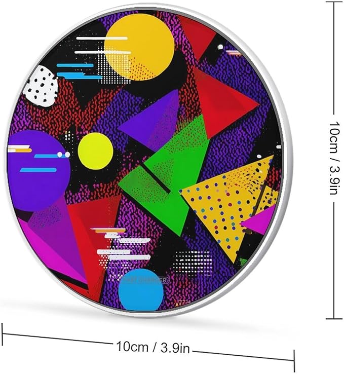 80s Triangles Circles Fast Portable Charger 10W Funny Graphic Phone Charging Pad with USB Cable