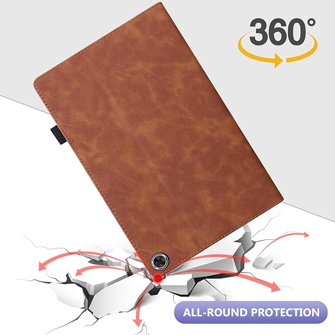 Dteck Folio Case for All-New Amazon Fire HD 10 and 10 Plus Tablet (13th/11th Generation 2023/2021 Release)Premium PU Leather Slim Flip Stand Magnetic Pocket Wallet Cover with Pencil Holder Brown