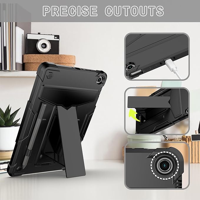 Case for Amazon Fire Max 11 (13th Generation 2023 Released) - Heavy Duty Hybrid Protective Case Cover with Kickstand + 1 Screen Protector and 1 Random Stylus (Black/Black)