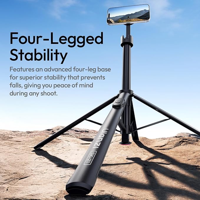ULANZI Magnetic Phone Tripod-71'' Auto Open Selfie Stick Features Lift to Fold Extendable Selfie Stick w Remote Cell Phone Tripod Stand for Live Recording Vlog for iPhone 17 16 15 14 Series Black