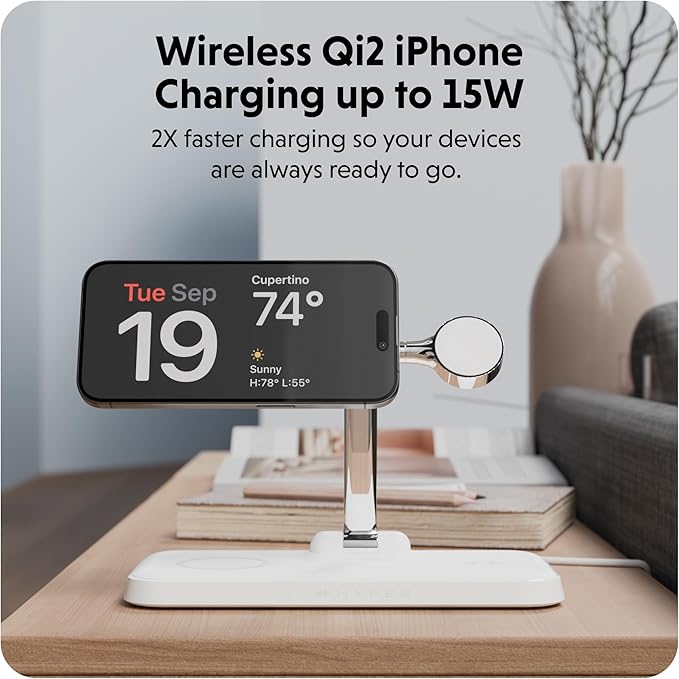 HyperJuice 4-in-1 Wireless Charger Qi2 Magnetic Stand — Fast Wireless Charger for iPhone Apple Watch Airpods &amp Any Qi-Compatible Device — Compact Adjustable and Foldable Qi2