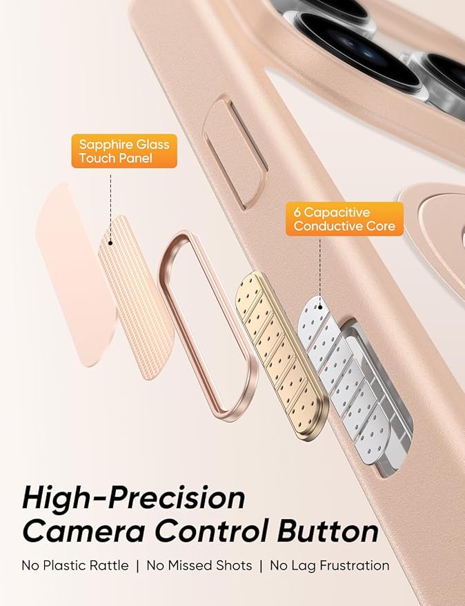 MAGIC JOHN 360° Rotatable Magnetic Invisible Stand for iPhone 16 Pro Case [Camera Control Button] [Compatible with MagSafe] 16FT Shockproof for iPhone 16 Pro Case with Kickstand Rose Gold