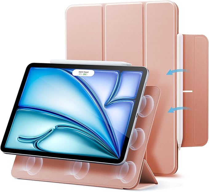 ESR for iPad Air 11 Inch Case M4/M3/M2 (2026/2025/2024) iPad Air 5th/4th Gen (2022/2020) Powerful Magnetic Attachment Slim Trifold Stand Case Auto Wake/Sleep Durable Protection Rose Gold