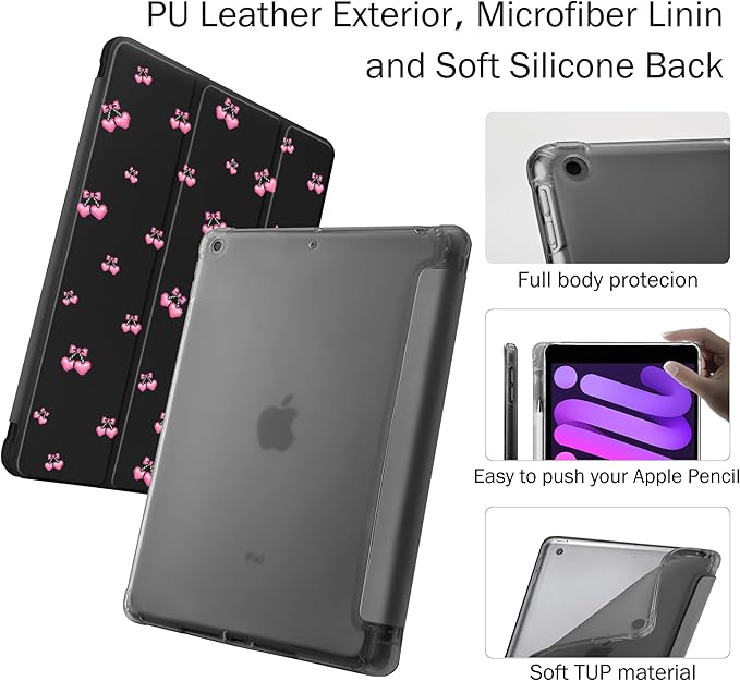 Idocolors Case for iPad 11 inch (A16 Chip) 2025 Generation 11th / iPad 10.9 inch 2022 10th Gen Built-in Pencil Holder with Soft TPU Shockproof Back Shell Auto Wake/Sleep Cherry-Black