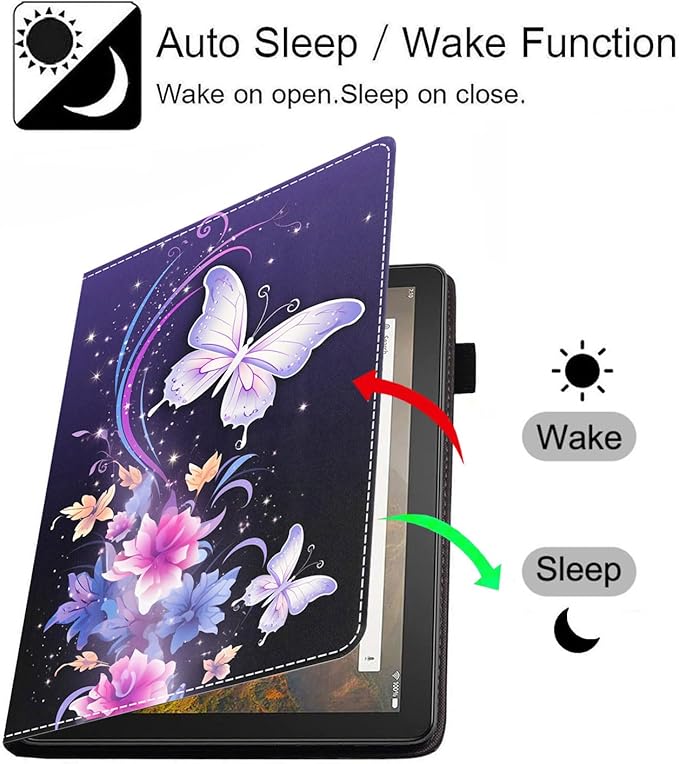 Case for All-New Amazon Fire HD 10 &amp 10 Plus Tablet 10.1 (13th/11th Generation 2023/2021 Release) Slim PU Leather Stand Cover with Card Slot &amp Auto Wake/Sleep Flowers and Butterfly