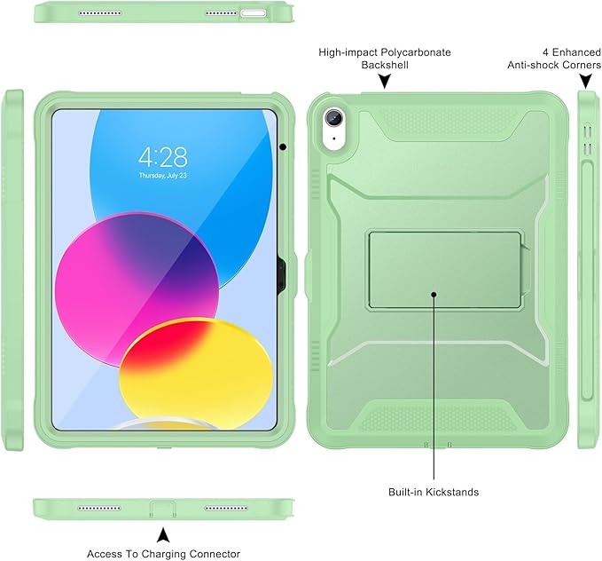Soke Case for iPad (A16) 11th Generation 11-inch 2025 iPad 10th Generation 10.9-inch 2022 with Built-in Screen Protector and Kickstand Rugged Full Body Protective Cover - Matcha Green