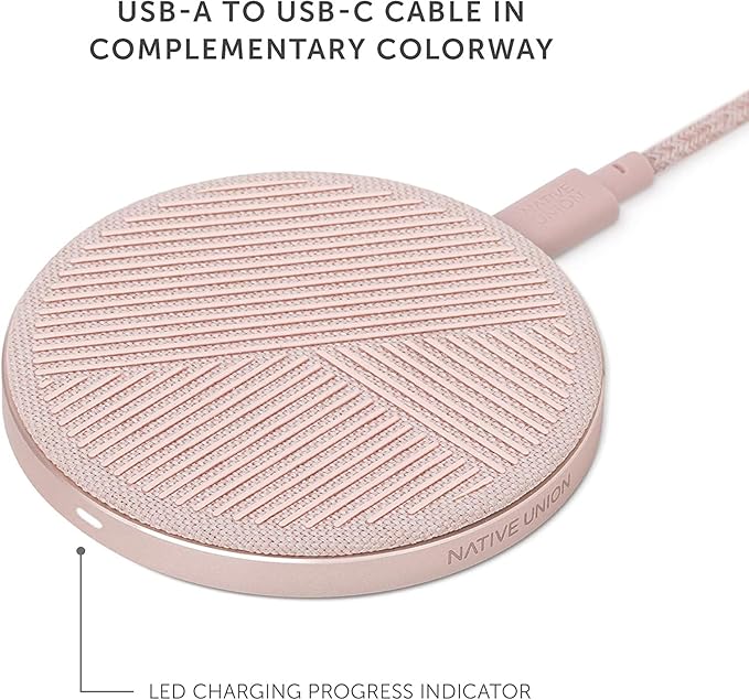 Native Union Drop - High Speed Wireless Charger [Qi Certified] 10W Non-Slip Fast Wireless Charging Pad - Compatible with iPhone 12/12 Pro/12 Pro Max/12 mini/11/11 Pro/11 Pro Max (Rose)