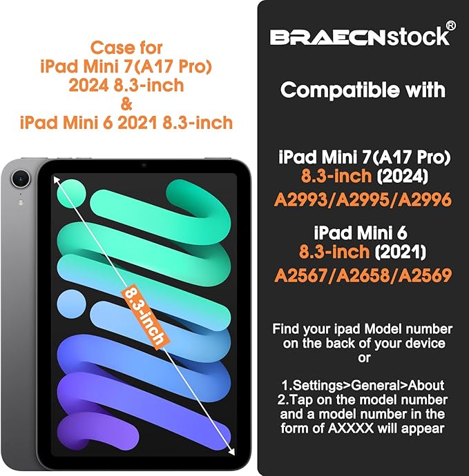 BRAECNstock Kids Case for Apple iPad mini 7 (A17 Pro)/ Mini 6 2024/2021 8.3-Inch Shockproof Protective iPad mini Case with Screen Protector Rotating Stand Handle Grip Pencil Holder Rainbow Pink