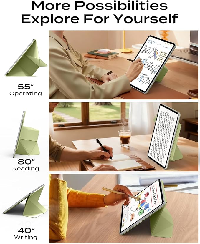 JKSML Dynamic Folio Case for iPad Air M4/M3/M2 11 &amp Air 4th/5th Gen 10.9 Detachable Pencil Holder 20+ Multi-Angle Origami Cover Slim &amp Ergonomic &amp Powerful Magnetic - Green