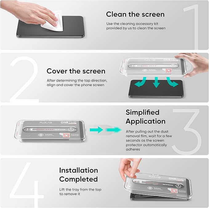 FLOLAB NanoArmour ONETIME for Samsung Galaxy S25+ Plus / S24+ Plus Case Friendly Screen Protector Tempered Glass 2 Pack Fingerprint ID Compatible Durable Dust Free Easy to Install