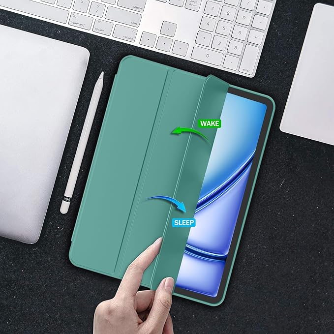 iMieet iPad Air 11 Inch Case M4/M3/M2(2026/2025/2024) iPad Air 5th/4th Generation Case 2022/2020 10.9 Inch with Pencil HolderTrifold Stand Smart Case with Soft TPU Back(Forest Green)