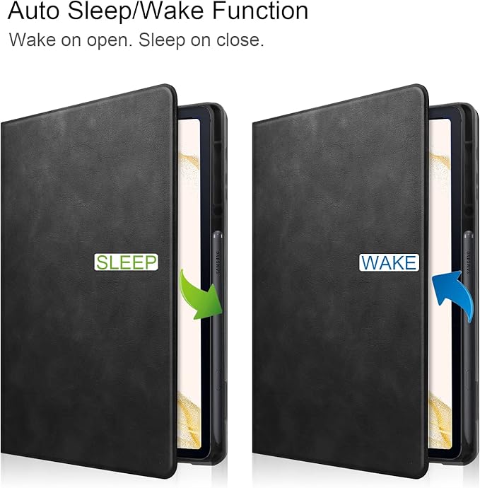 12.4 Inch Case for Samsung Galaxy Tab S8 Plus/S8+ 2022/S7 FE 2021/Tab S7 Plus/S7+ 2020 (SM-X800/T730/T970) with S Pen Holder &amp [Auto Wake/Sleep] Premium PU Leather Folding Stand Cover Black