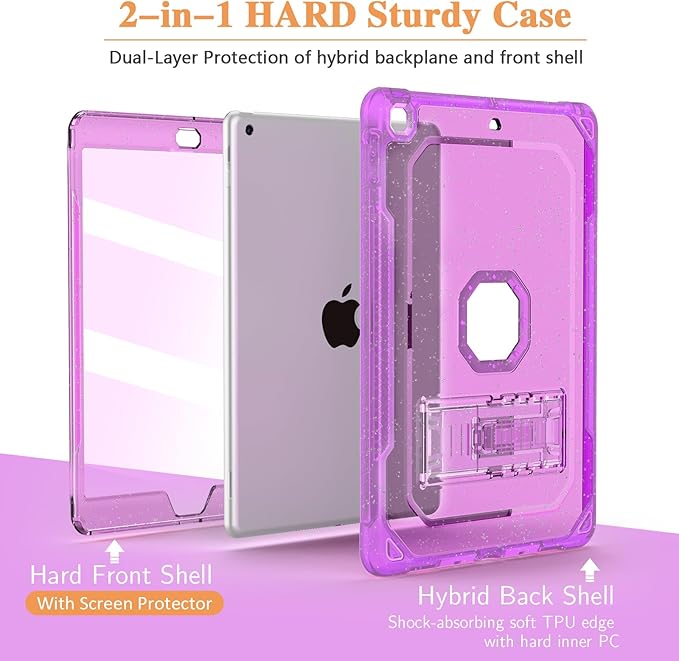 Case for iPad Air 2 Case for iPad 6th/5th Generation 2018/2017 for Apple iPad 9.7 inch with Screen Protector/Stand Glitter Purple Full-Body Coverage Slim Cover for Girls Women Kids