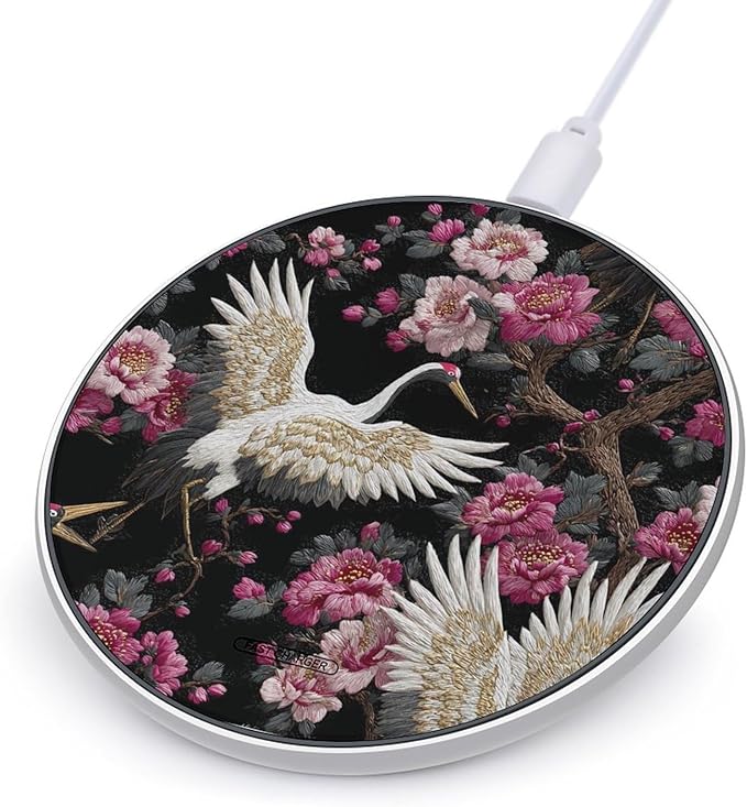 Cranes Cherries Flowers Fast Portable Charger 10W Funny Graphic Phone Charging Pad with USB Cable