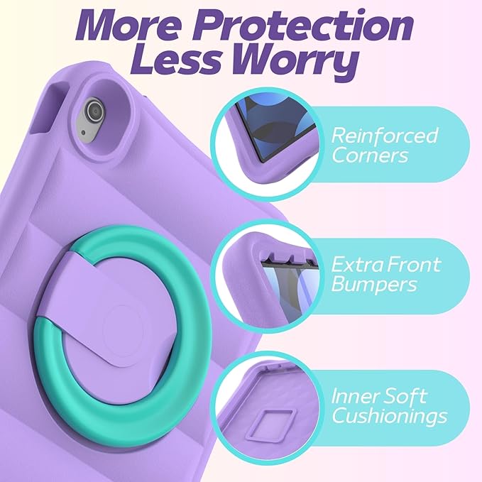 MRWHO Kids Case for iPad Air 5th 4th Generation 10.9 inch – Sturdy Lightweight Flexible Shockproof Stand Handle Girls Boys Case for Apple iPad Air 5 4 Gen 2020/2022 Purple