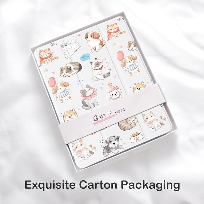 Cute Kawaii Puppy Kitten for iPad Pro 13 Inch Case (M5/M4) 2025/2024 with Pencil Holder Auto Sleep/Wake White Leather Soft TPU Back Cover