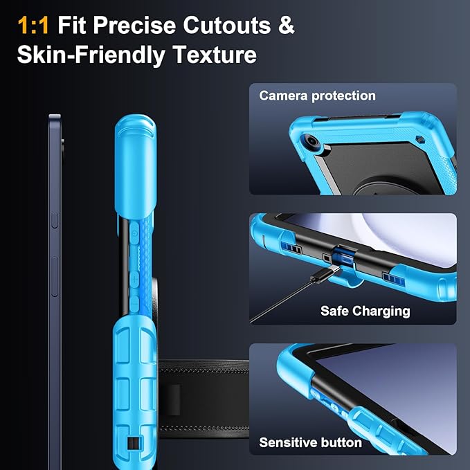 Case for Samsung Galaxy Tab A9+/A9 Plus 11 Inch 2023(SM-X210/X216/X218) Ubearkk Full-Body Drop Protection Case with Screen Protector 360° Rotating Stand and Hand/Shoulder Strap Brightblue